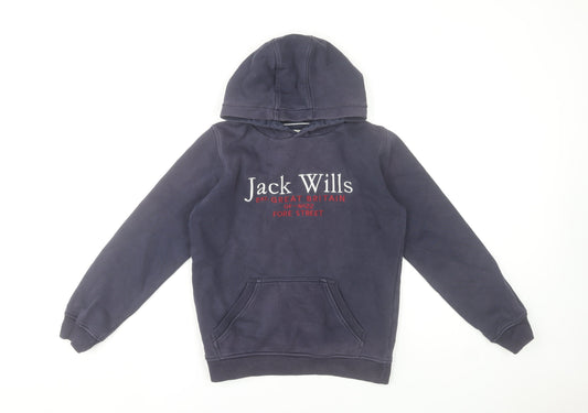 Jack Wills Boys Navy Blue Pullover Hoodie 10-11 Years Cotton Blend