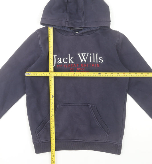 Jack Wills Boys Navy Blue Pullover Hoodie 10-11 Years Cotton Blend