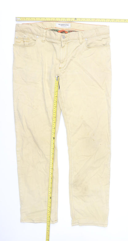 Alberto Men's Beige Regular Slim Fit Straight Jeans W38 L30