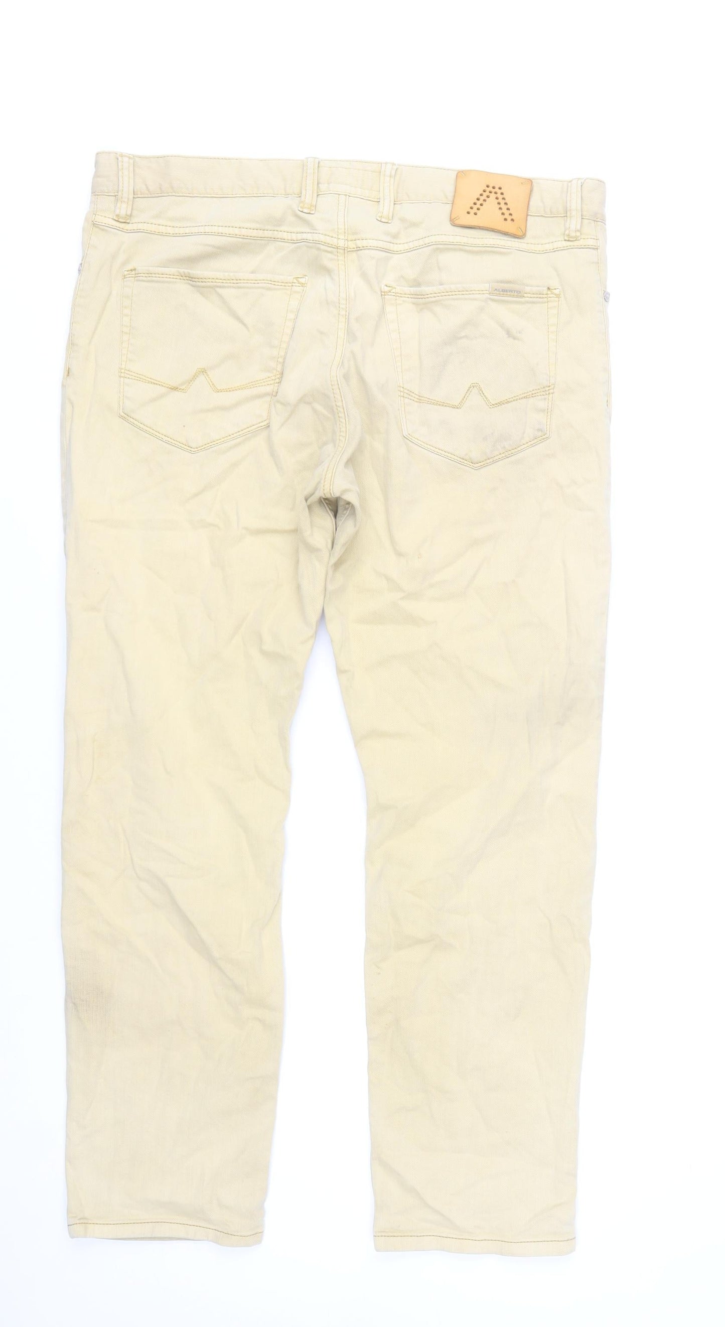 Alberto Men's Beige Regular Slim Fit Straight Jeans W38 L30