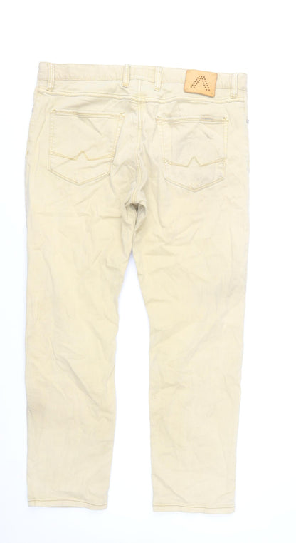 Alberto Men's Beige Regular Slim Fit Straight Jeans W38 L30
