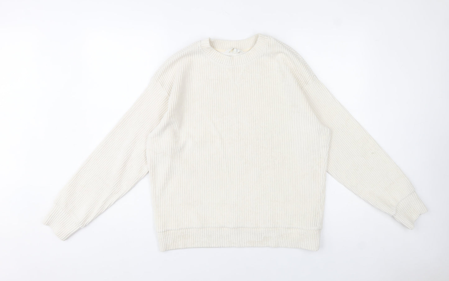 H&M Womens Ivory Ribbed Pullover Sweatshirt Size M Cotton Blend