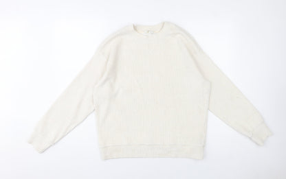 H&M Womens Ivory Ribbed Pullover Sweatshirt Size M Cotton Blend