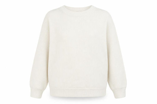 H&M Womens Ivory Ribbed Pullover Sweatshirt Size M Cotton Blend