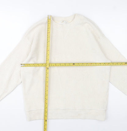H&M Womens Ivory Ribbed Pullover Sweatshirt Size M Cotton Blend