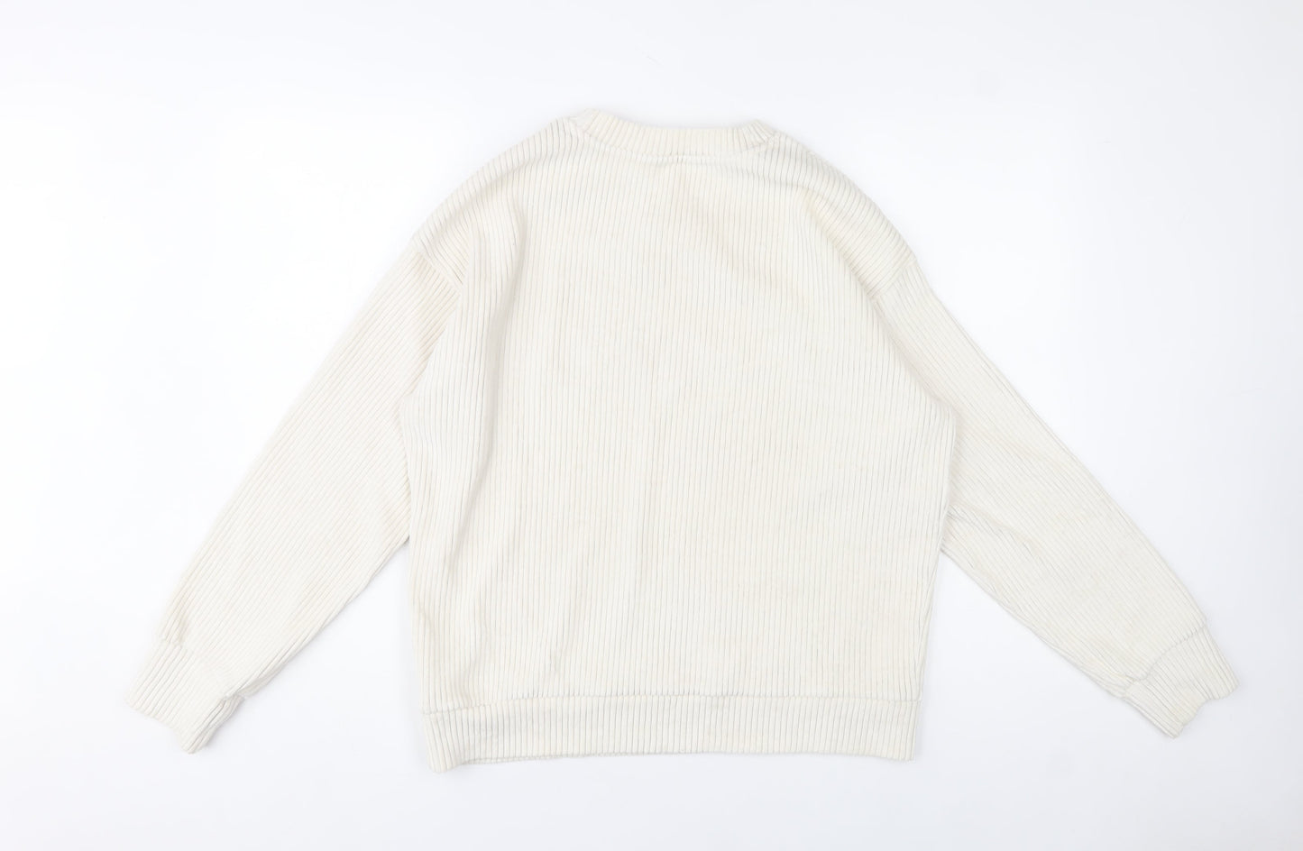 H&M Womens Ivory Ribbed Pullover Sweatshirt Size M Cotton Blend