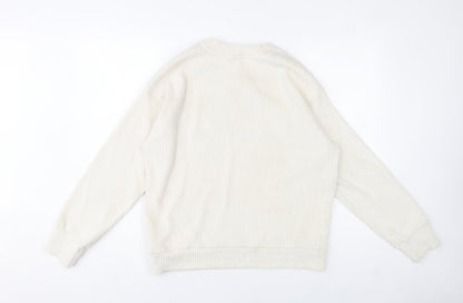 H&M Womens Ivory Ribbed Pullover Sweatshirt Size M Cotton Blend