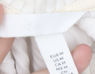H&M Womens Ivory Ribbed Pullover Sweatshirt Size M Cotton Blend