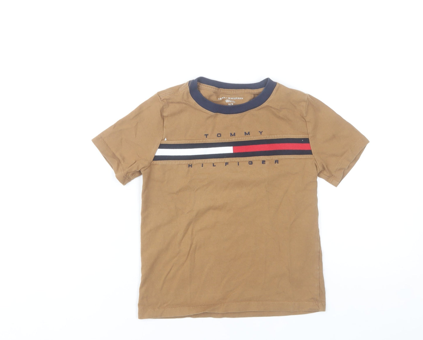 Tommy Hilfiger Boys Brown Logo T-Shirt Size 6-7 Years Crew Neck Short Sleeve