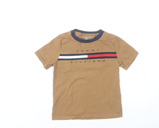 Tommy Hilfiger Boys Brown Logo T-Shirt Size 6-7 Years Crew Neck Short Sleeve