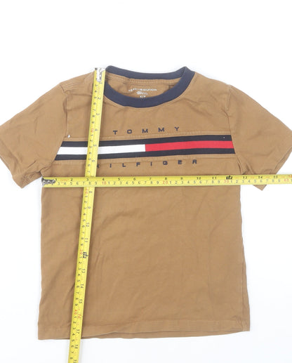 Tommy Hilfiger Boys Brown Logo T-Shirt Size 6-7 Years Crew Neck Short Sleeve