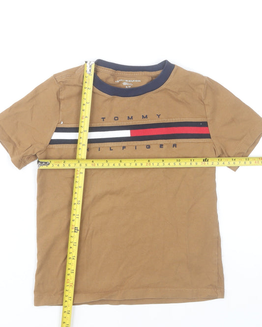 Tommy Hilfiger Boys Brown Logo T-Shirt Size 6-7 Years Crew Neck Short Sleeve