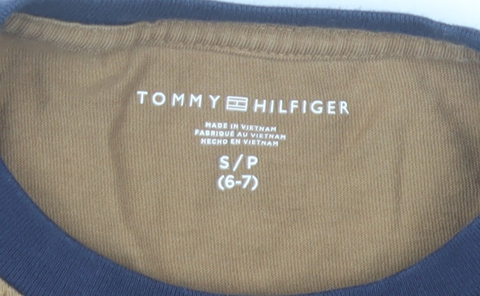 Tommy Hilfiger Boys Brown Logo T-Shirt Size 6-7 Years Crew Neck Short Sleeve