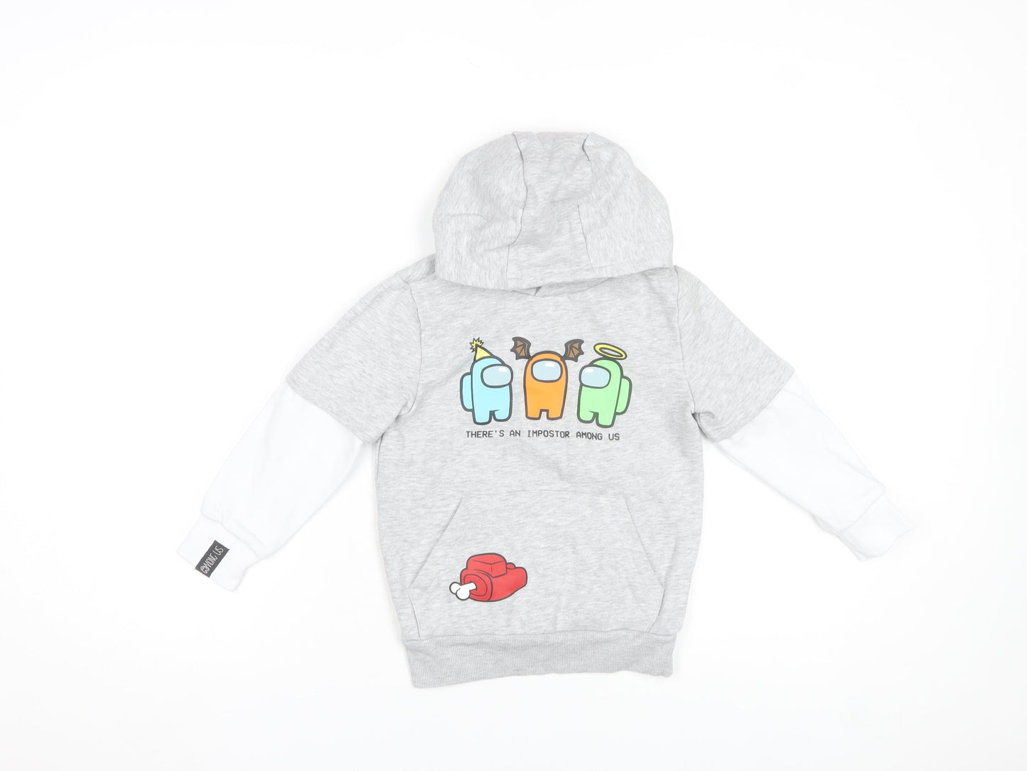 Among Us Boys Grey Graphic Pullover Hoodie Size 5-6 Years Cotton Blend