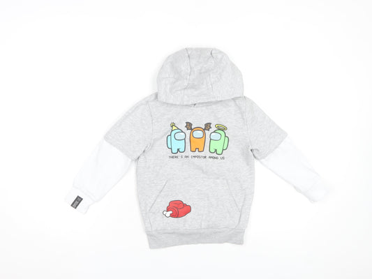 Among Us Boys Grey Graphic Pullover Hoodie Size 5-6 Years Cotton Blend