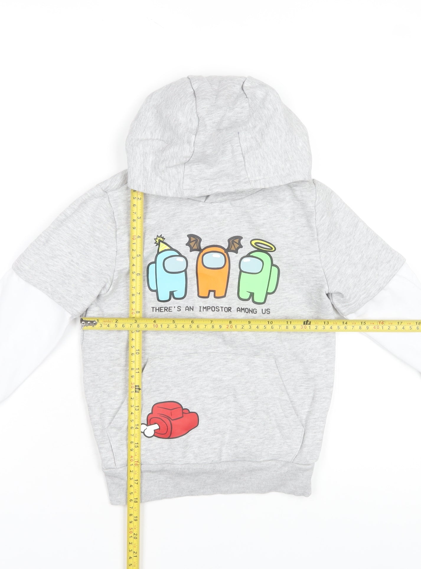 Among Us Boys Grey Graphic Pullover Hoodie Size 5-6 Years Cotton Blend