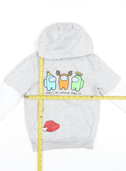 Among Us Boys Grey Graphic Pullover Hoodie Size 5-6 Years Cotton Blend