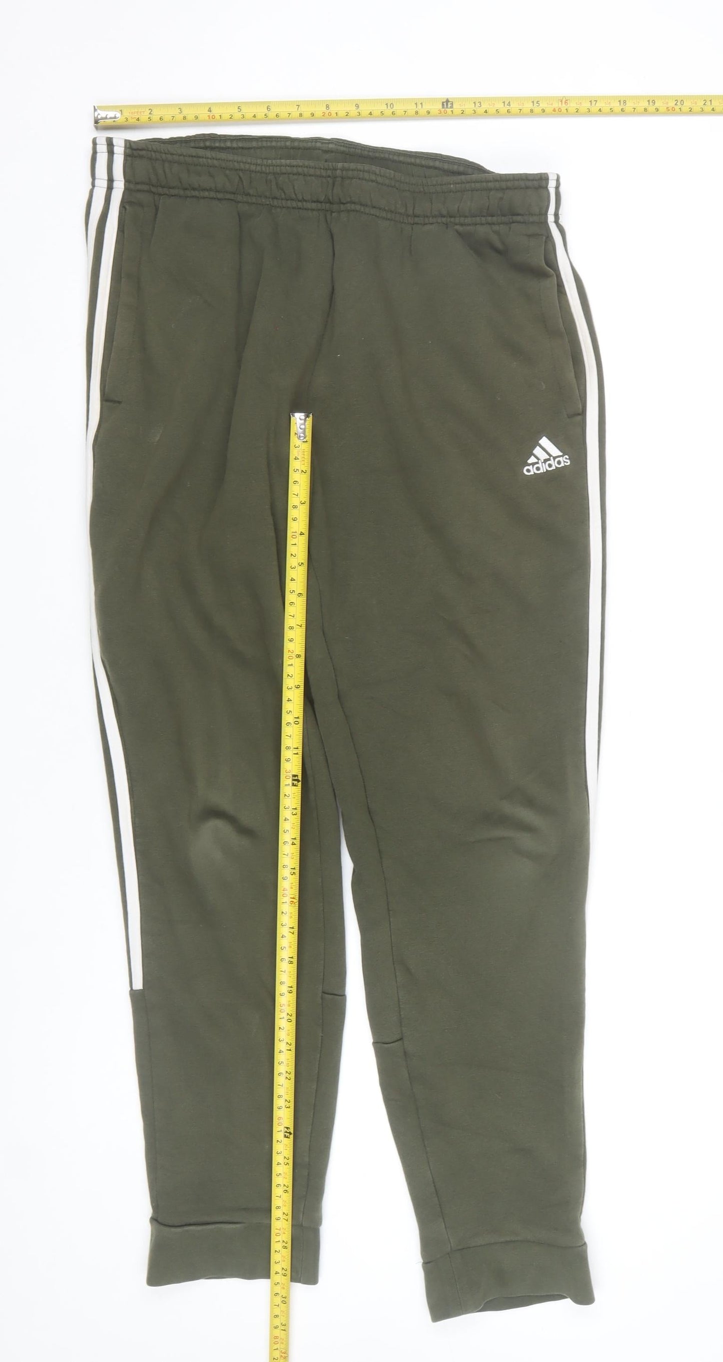 Adidas Mens Khaki Green Joggers L Cotton Blend Sweatpants Casual