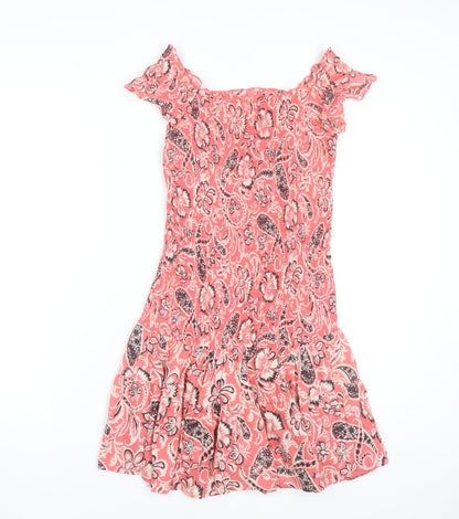 Mango Women’s Pink Floral Off Shoulder Skater Dress Size 10