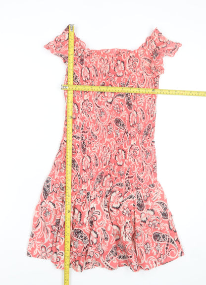Mango Women’s Pink Floral Off Shoulder Skater Dress Size 10