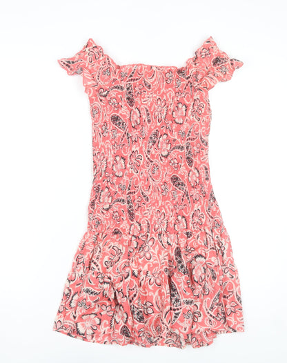 Mango Women’s Pink Floral Off Shoulder Skater Dress Size 10