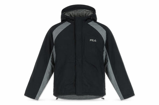 Front view of Fila Men's Black Hooded Parka Jacket S Water Resistant Sportswear