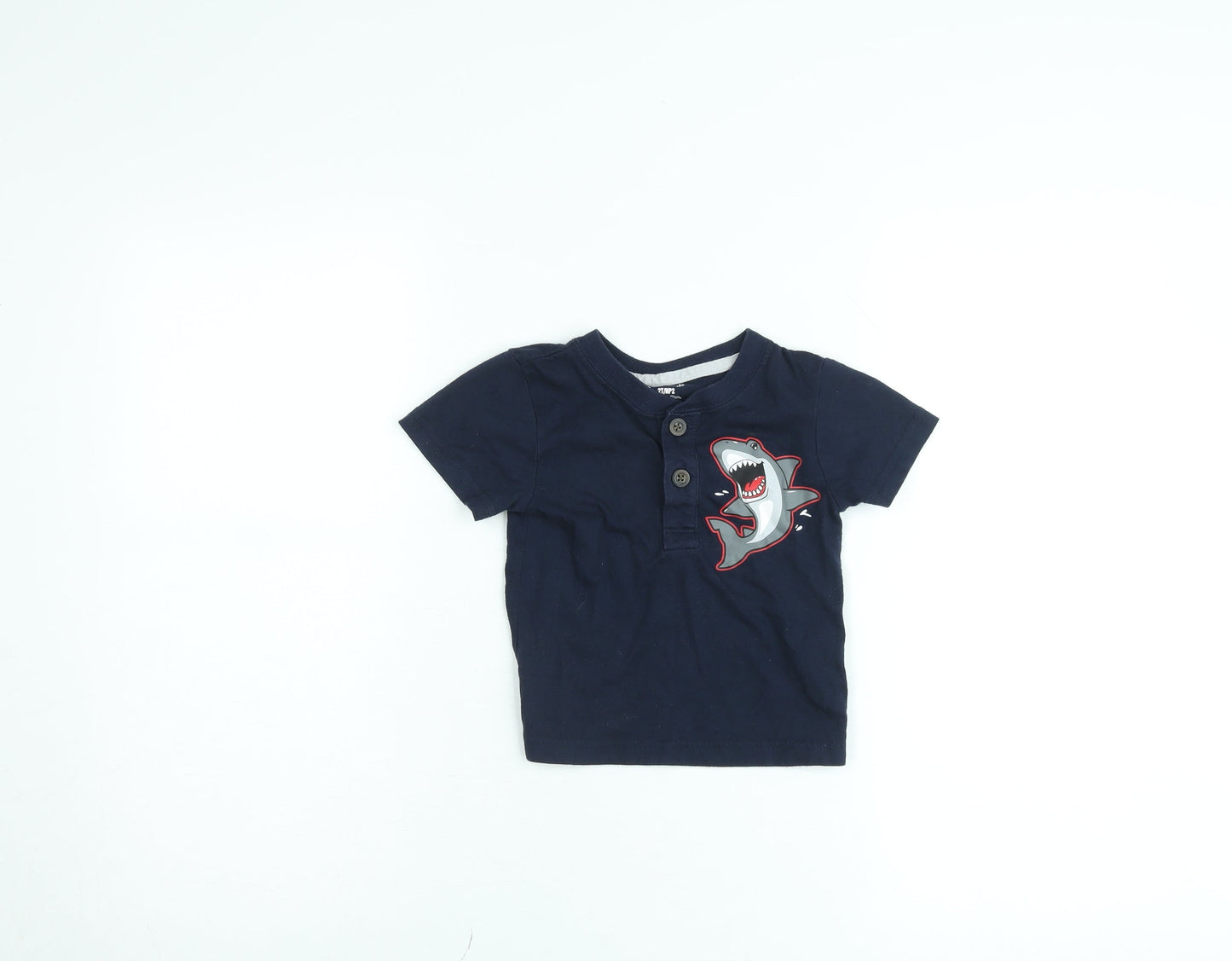 Garanimals Boys Blue Shark Graphic Henley T-Shirt 2 Years Cotton Blend