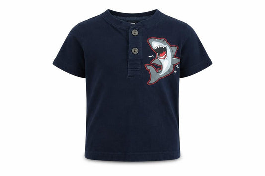 Garanimals Boys Blue Shark Graphic Henley T-Shirt 2 Years Cotton Blend