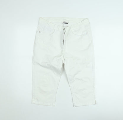 Odyssee Womens White Cotton Stretch Capri Trousers Size M