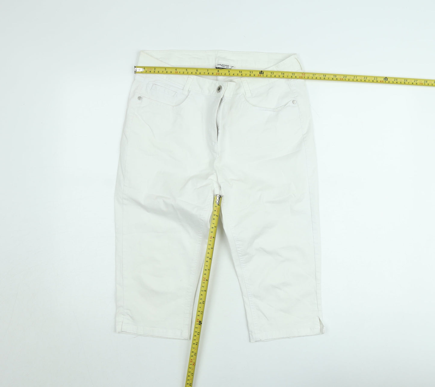 Odyssee Womens White Cotton Stretch Capri Trousers Size M