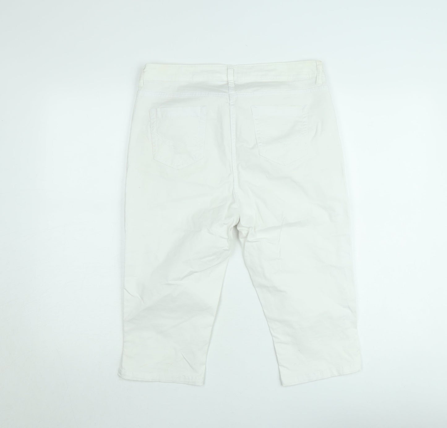 Odyssee Womens White Cotton Stretch Capri Trousers Size M