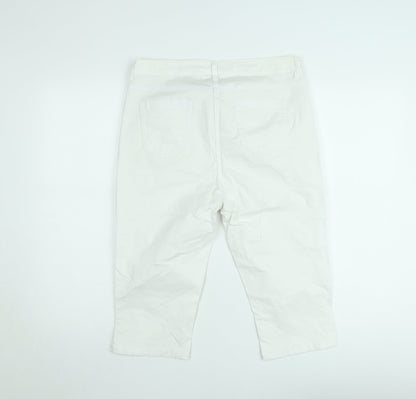 Odyssee Womens White Cotton Stretch Capri Trousers Size M