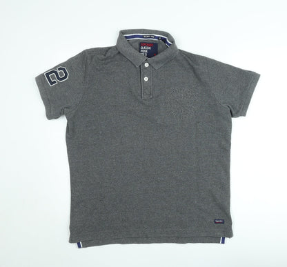 Superdry Men's Grey Classic Pique Polo Shirt 2XL Emboss Logo