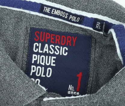 Superdry Men's Grey Classic Pique Polo Shirt 2XL Emboss Logo