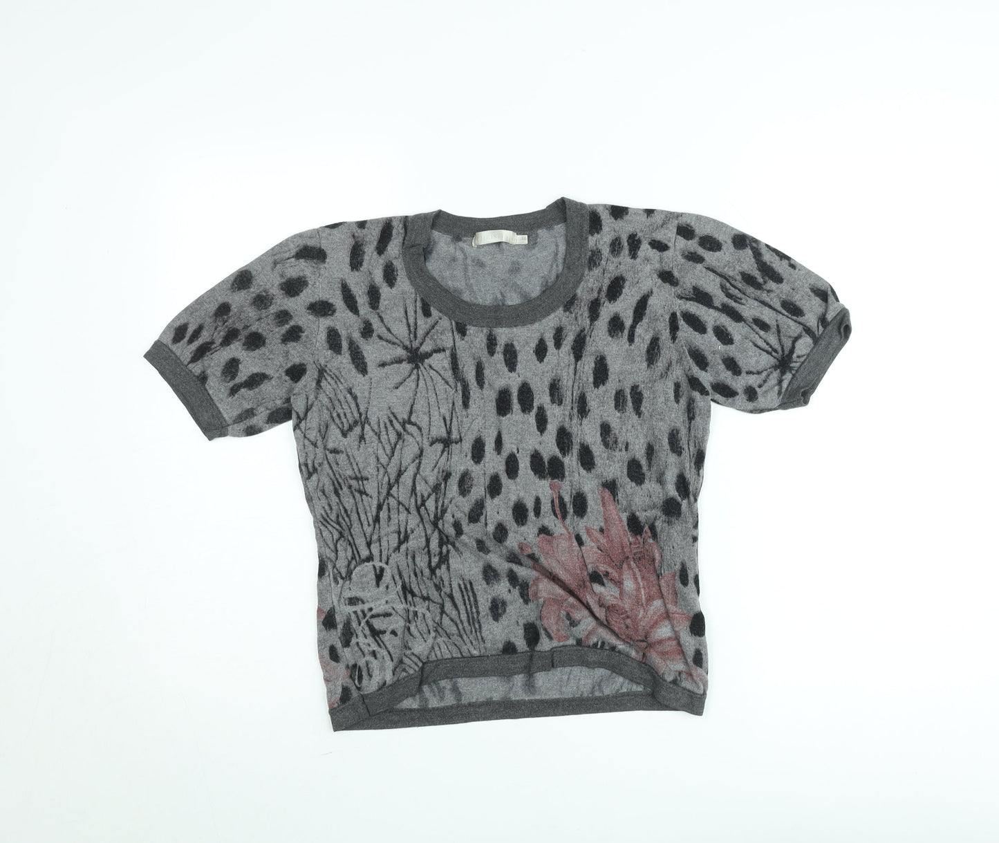 Christina Womens Grey Floral Wool Knit Cropped T-Shirt XL