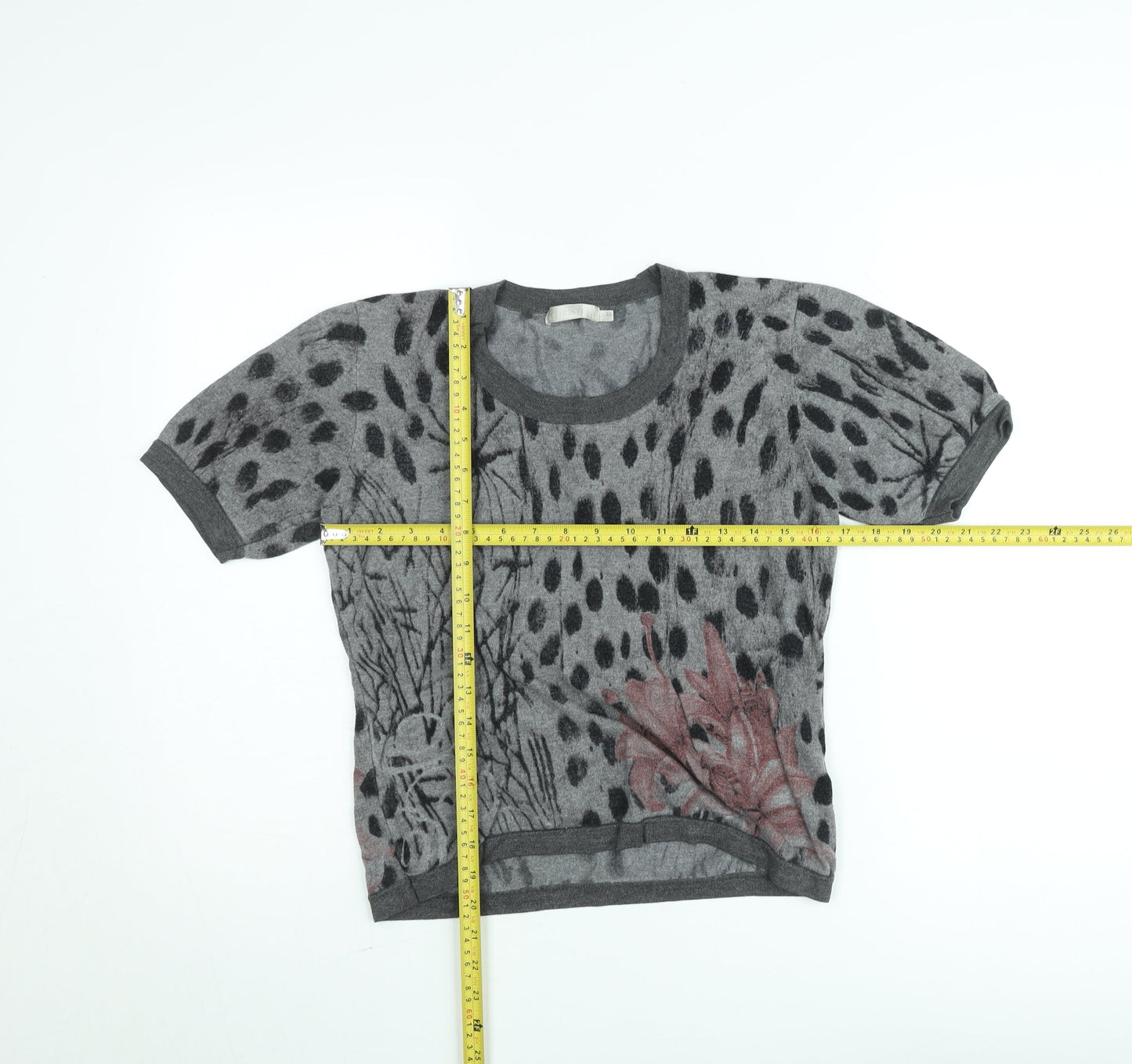 Christina Womens Grey Floral Wool Knit Cropped T-Shirt XL