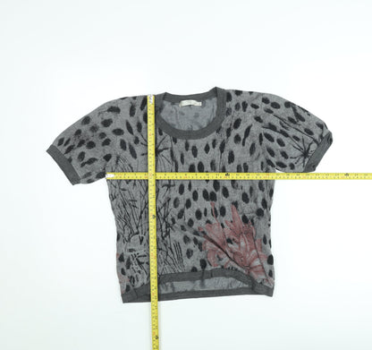 Christina Womens Grey Floral Wool Knit Cropped T-Shirt XL
