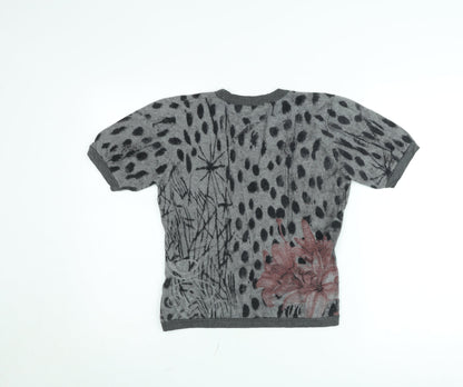 Christina Womens Grey Floral Wool Knit Cropped T-Shirt XL
