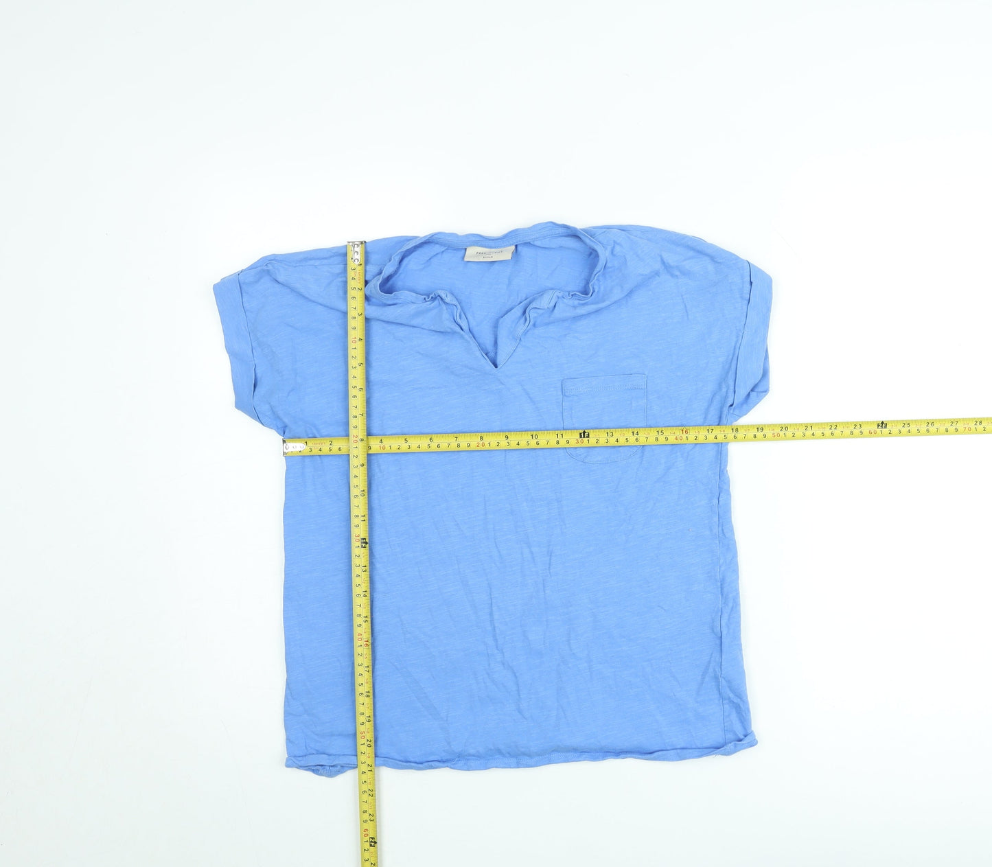 FREE/QUENT Women Blue Basic V-Neck Short Sleeve T-Shirt M