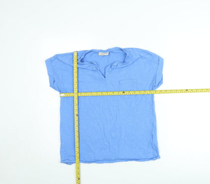 FREE/QUENT Women Blue Basic V-Neck Short Sleeve T-Shirt M