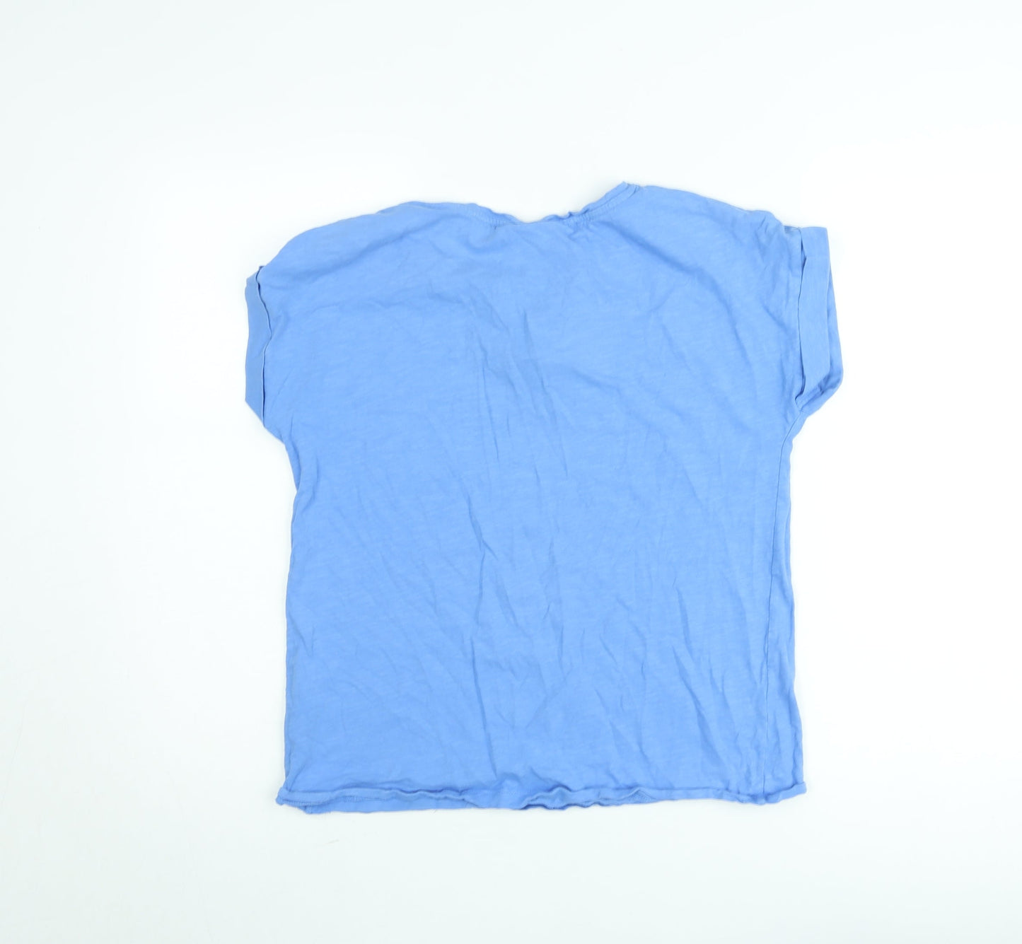 FREE/QUENT Women Blue Basic V-Neck Short Sleeve T-Shirt M