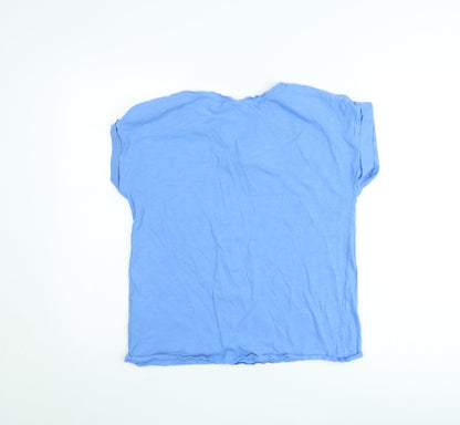 FREE/QUENT Women Blue Basic V-Neck Short Sleeve T-Shirt M
