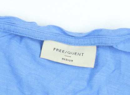 FREE/QUENT Women Blue Basic V-Neck Short Sleeve T-Shirt M