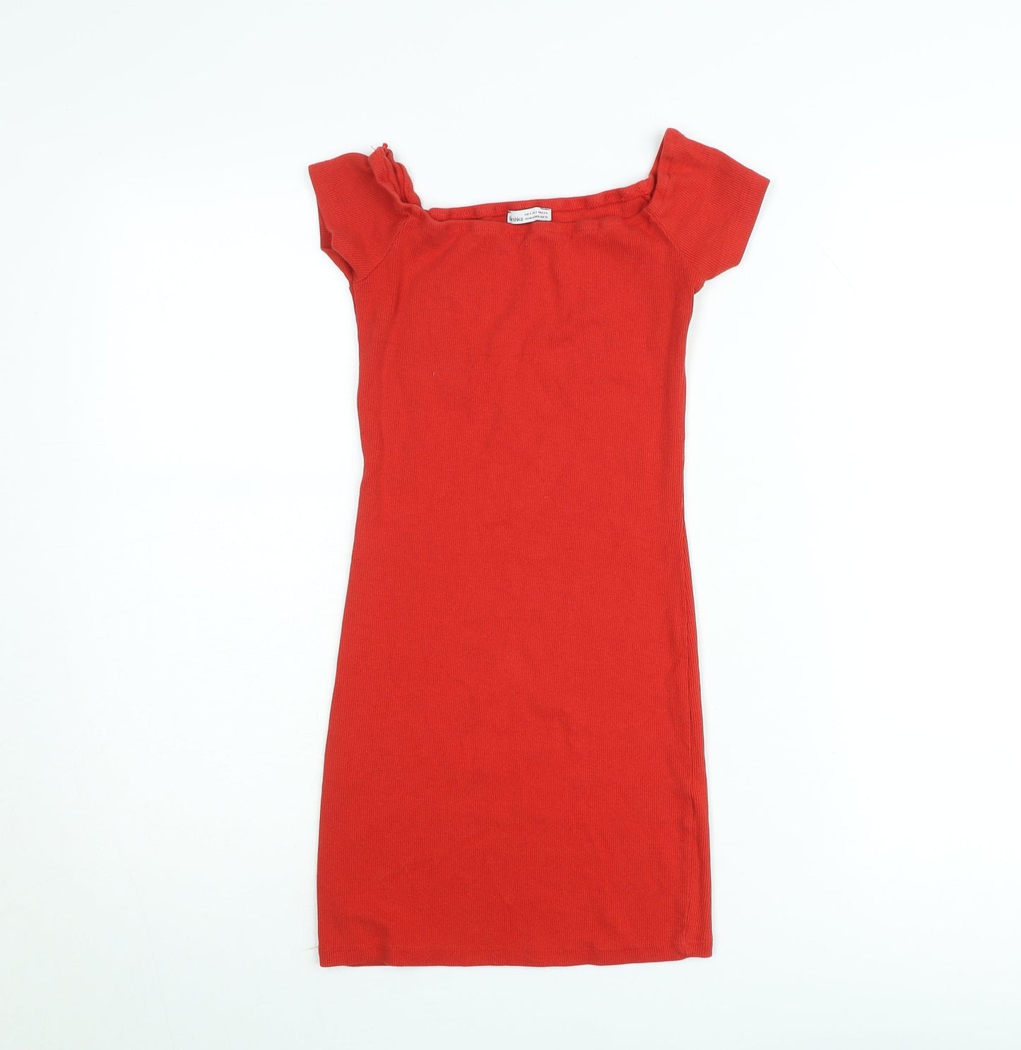 Bershka Women Red Short Sleeve Bodycon Dress Size S