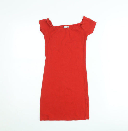 Bershka Women Red Short Sleeve Bodycon Dress Size S
