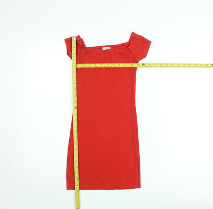 Bershka Women Red Short Sleeve Bodycon Dress Size S