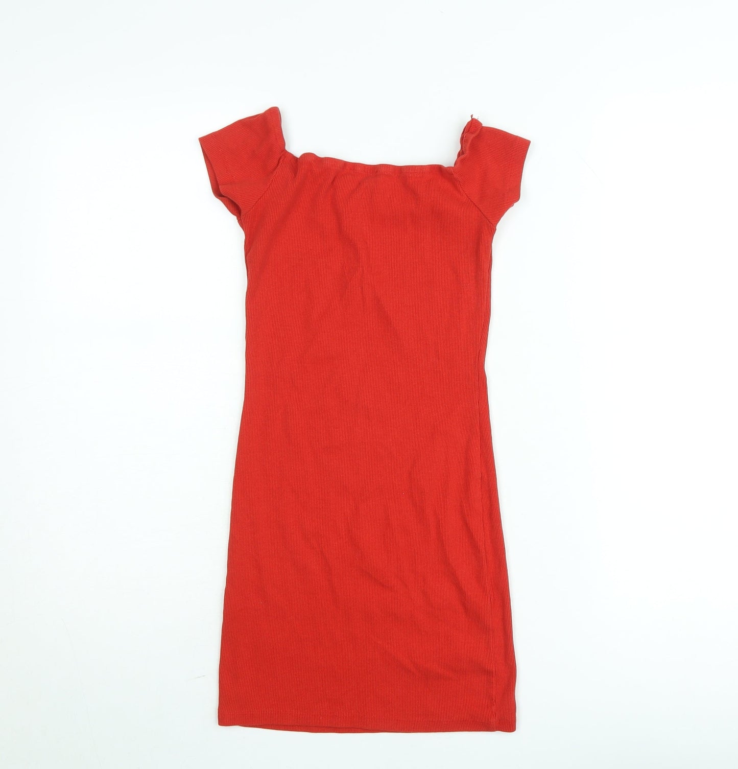 Bershka Women Red Short Sleeve Bodycon Dress Size S