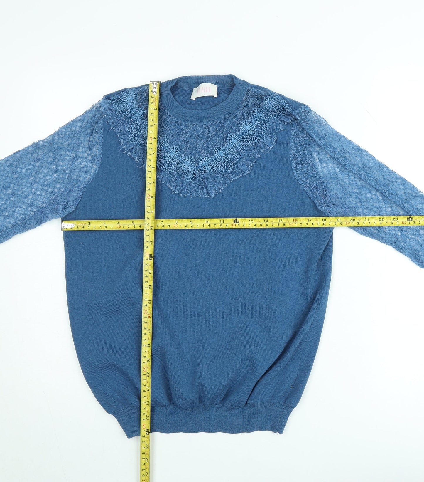 Savida Women Blue Lace Long Sleeve Pullover Jumper Size M