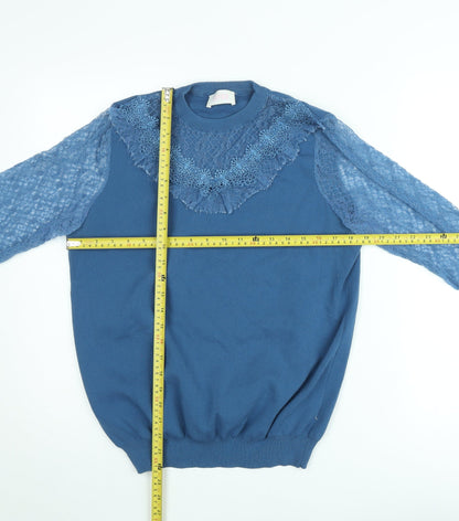 Savida Women Blue Lace Long Sleeve Pullover Jumper Size M