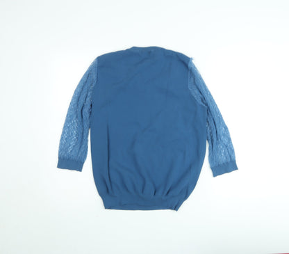 Savida Women Blue Lace Long Sleeve Pullover Jumper Size M